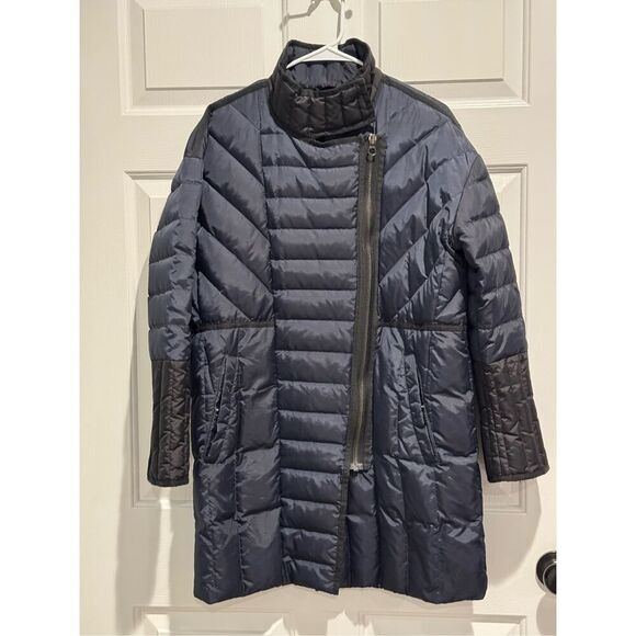 Madewell Navy Blue Quilted Full Zip Down Puffer High Collar Jacket Women's M - Picture 13 of 15